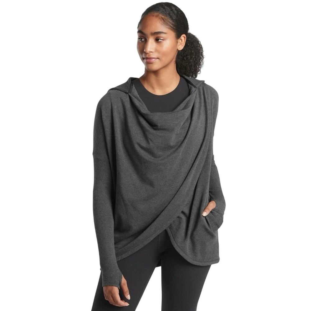 Athleta Purina Wrap Sweatshirt Charcoal Grey Hooded Large 486073 Pockets